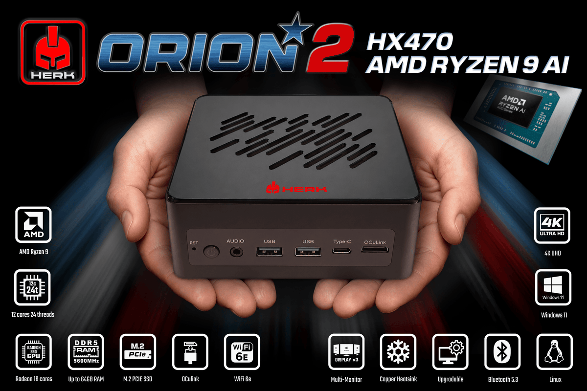 Orion2 AMD Ryzen AI 9 HX470 Mini PC - 32gb ddr5 + 1TB SSD - Herk Computing