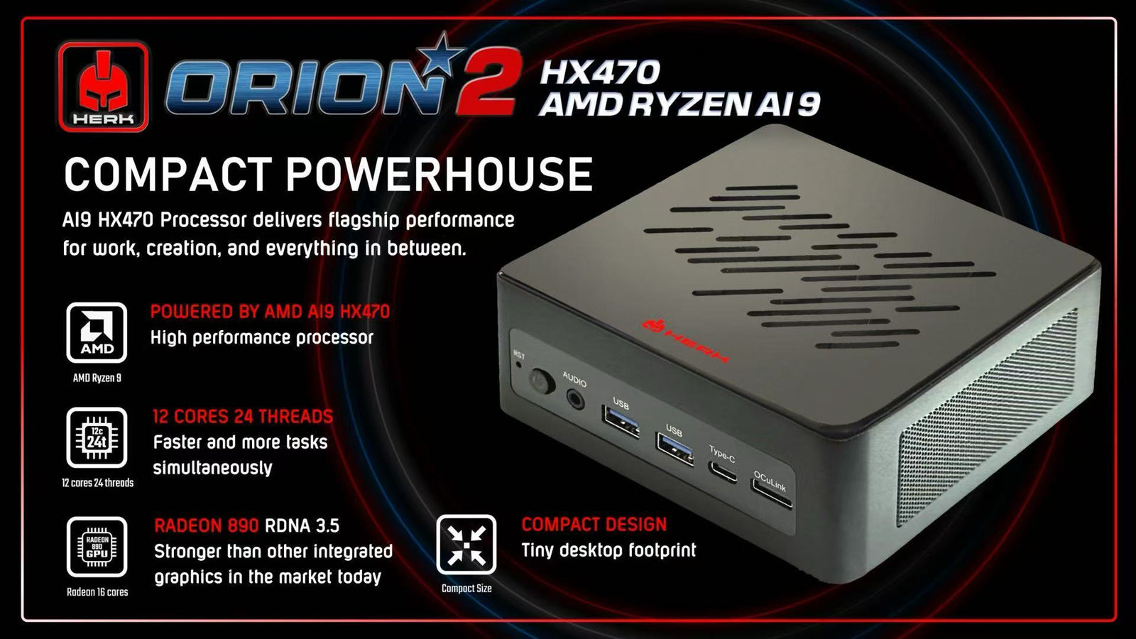 AMD Ryzen AI 9 HX470 Mini PC - 16gb ddr5 + 512gb SSD - ORION-HX470